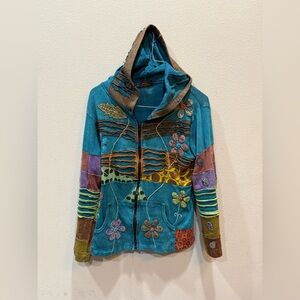 RISING INTERNATIONAL S NEPAL HIPPIE HOODIE Patchwork JACKET FLOWER